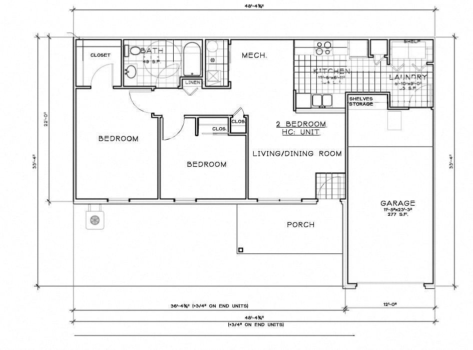 Floor plan for 2 beds, 1 bath, 1180 sqft